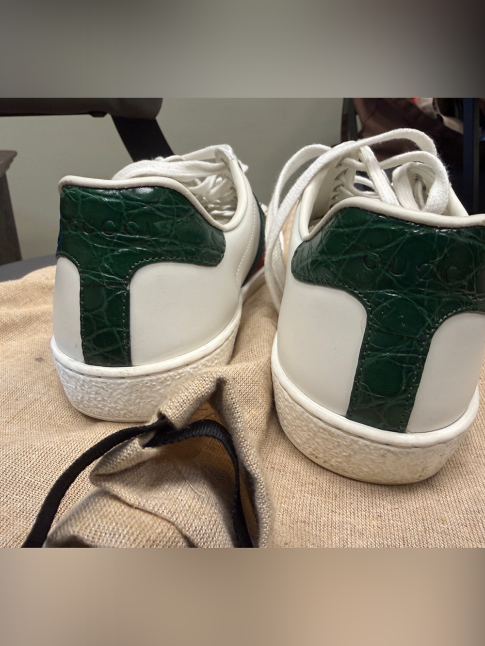 Gucci White Leather Sneakers with Green & Red Web Stripe - Picture 4 of 5